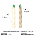 Orecchini a nappa in acciaio inossidabile placcato oro 18k con cristallo verde a goccia - Pietra Verde (JDEW2403097-GN)