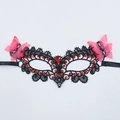 Halloween butterfly masquerade mask with black lace, red rhinestones and pink mesh wings - Butterfly Bronzing Mask-Black Rhinestone