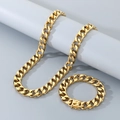 Set collana e bracciale a catena cubana dorata con finitura in metallo lucido - Bracciale 20CM / 13mm Oro