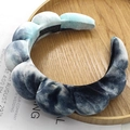 Handmade braided velvet sponge headband with blue and white marble tie-dye pattern - Tie-dye Bubble Headband / Velvet Gradient Grey