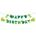 Pancarta Happy Birthday de dinosaurios para decoración de fiesta temática de selva - Pancarta