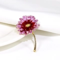 Elegant purple and crimson enamel daisy brooch with a curved gold stem on silk - Red Gradient Daisy