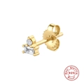 Single gold 925 sterling silver stud earring with rectangle and round cubic zirconia - Single Gold-White Zirconia Stud