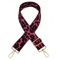 Detail of pink leopard print jacquard bag strap with adjustable golden metal hardware - Rose Red Leopard