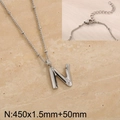 Polished silver stainless steel necklace featuring a capital letter N pendant with bead chain - Silver Letter N (KN287061-Z)