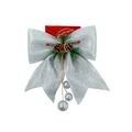Silver glitter Christmas bow with pine cones, needles, berries, and hanging ornaments - Large-Silver-1Pc