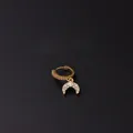 Golden crescent moon hoop earring with micro-paved cubic zirconia crystals in gold finish - Moon Charm Style (1#)