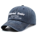 Navy blue washed denim baseball cap featuring retro embroidery and distressed finish - Adjustable / Navy Blue