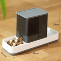 Grey 2-in-1 automatic pet feeder and waterer set with size markings 39x13.5x23cm - Gray
