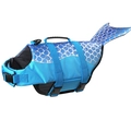 Blue mermaid style dog life jacket with silver scales and safety handle for swimming - Gradient Mermaid Blue
