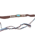 Detail of bohemian brown leather hat band with woven cord and blue turquoise stone - One Size / Blue Large Turquoise