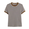 Klassisches braun-weiß gestreiftes Kurzarm-T-Shirt mit Rundhalsausschnitt und Kontrastrand - S / Braun Weiß Gestreift