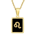 Detail of 18K gold plated stainless steel Leo zodiac pendant with black enamel finish - Leo (With Chain)