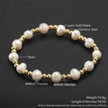 Bracciale elastico con perle d'acqua dolce barocche e sfere in acciaio placcato oro - Stile Perla Barocca (NJ05-3)