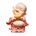 Cute pink monk figurine holding a gold ingot, resin desktop decorative ornament - 1222-1 Monk with Ingot (Large)
