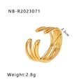 Minimalist gold adjustable open ring with multi-layer geometric wavy lines design - Multi-layer Parallel Ripple Surround Open Style / Gold
