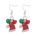 Detail of Christmas hat earrings with red and green bells and sparkling rhinestones - Bell Santa Hat