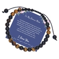 Détail du bracelet en perles code Morse avec œil de tigre et carte cadeau pour belle-mère - À Ma Mère Bonus