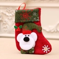 Christmas stocking in red felt with a plush white bear and green plaid snowflake cuff - Snowflake Small Stocking-Bear