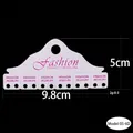 White cardboard jewelry card for earrings with purple Fashion text, 9.8cm x 5cm - White Curved Hook Card (Style 05-6D) / Medium