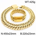 23mm Goldfarbenes Edelstahl Cuban Link Set mit klobiger Halskette und Armband - Goldene Halskette 450x23mm + Armband 220x23mm Set / Gold