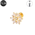 Golden flower-shaped F136 titanium labret stud with zircon and internal threading - Gold Flower (G23LAI066-G)