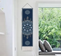 Dark blue Bohemian tapestry with mandala and feather patterns featuring decorative tassels - Blue 1