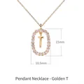 Collana in argento 925 placcato oro 18K con ciondolo ovale, lettera T e zirconi bianchi - Stile ciondolo lettera T ovale con pavé di zirconi / Argento 925 / 50cm (40+5+5cm) / Oro