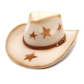 Chapeau de cowboy western classique avec motifs d'étoiles et ceinture en cuir marron - M (56-58cm) / Poche zippée