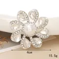 Detailed view of a 4cm crystal flower charm with a white pearl center and silver base - D2022 Teardrop Gemstone Flower (White)