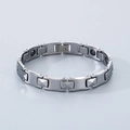 Bracelet de magnétothérapie en acier au tungstène minimaliste avec maillons argentés - 10mm de large / 21cm de long / Couleur Acier