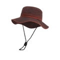 Outdoor sun hat in dark reddish-brown washed canvas with adjustable chin strap - Burgundy