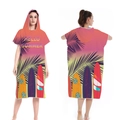 Pink and orange gradient hooded beach poncho with Hello Summer print and palm patterns - One Size / Button Style - Dusk Surf