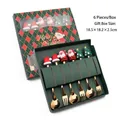 6-piece gold stainless steel Christmas cutlery set with Santa figurines in green gift box - Gold Figure B Spoon/Fork 6pcs Xmas Green Box