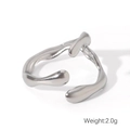 Detail view of irregular liquid-style silver ring with precise dimensions and weight - Silver Streamlined Fluid Style (HC-R30411-S)