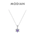 Elegant S925 silver flower necklace with purple zircon pendant and thin cross chain - 925 Silver / Length 40+5cm