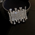 Elegant silver open bangle with luxury rhinestone pavé flower heart design - Silver