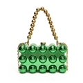 Borsa clutch in acrilico verde con texture a bolle, manico a sfere oro e tracolla - Verde