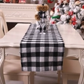 Classic black and white buffalo plaid table runner made of thick linen for Christmas - 39x175cm / Black White Grid