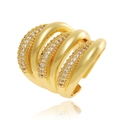 Golden multi-layer stacking ring with sparkling cubic zirconia micro-pave crystals - Adjustable Open / Luxury Multilayer Style (J1483)