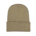 Classic knitted khaki beanie hat made of warm acrylic yarn with a ribbed texture design - L (54-60cm) / Beige