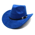 Détail d'un chapeau de cow-boy en daim bleu roi avec boucle argentée ornée sur lanière - M(56-58cm) / Bleu royal