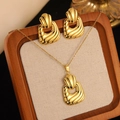 Golden irregular hollow geometric jewelry set featuring embossed necklace and earrings - Gold Vintage Ripple Hollow Jewelry Set