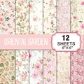 Set of 12 floral 6x6 inch decorative scrapbook papers with Oriental Garden vintage patterns - Oriental Garden Style (G026) / 15x15cm (12 Sheets/Set)