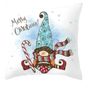 Detail of Christmas gnome and candy cane watercolor print on a white festive pillowcase - Style 38