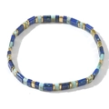 Bracelet Tila bohème avec perles rectangulaires bleu marine, turquoise et dorées - Bleu Foncé Clair Or