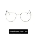 Retro square silver metal frame sunglasses with clear lenses for a minimalist street look - Silver Frame Clear Lenses