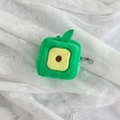 Mini plush avocado coin purse with green leaf detail and metal beaded keychain - Square Green Apple