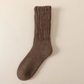 Thick wool blend thermal crew sock for men in deep brown color with ribbed texture - One Size / Dark Coffee