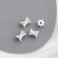 14K gold plated silver bow spacers with micro-set zircon stones for jewelry DIY - Style 11 / 8x6.5mm / Thick Silver